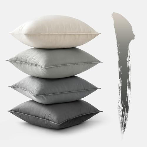 MIULEE 4er Set Kissenbezug 50×50cm Biese Samt Farbverlauf Grau Serie | Weich Farbverlauf pflegeleicht langlebig Reißverschluss dekorativ für Sofa Wohnzimmer Schlafzimmer und Kinderzimmer