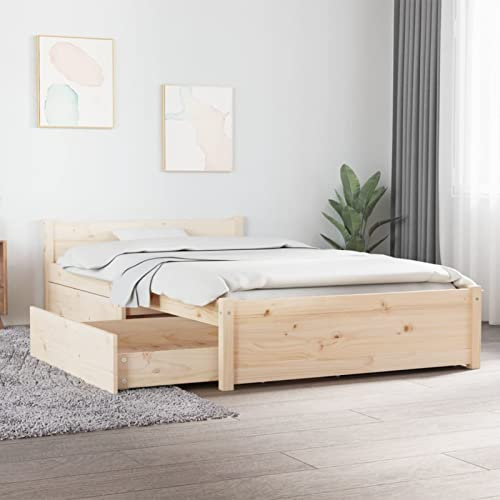 Rantry Bett mit Schubladen Bettrahmen Holzbett Schubladenbett Gästebett Bett mit Lattenrost Einzelbett mit Stauraum Bettgestell 90x200 cm für Schlafzimmer Gästezimmer