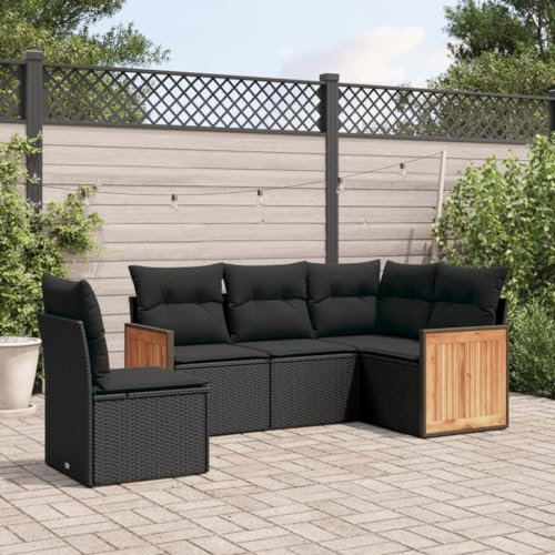 Rantry 5-TLG. Gartensofa Set mit Kissen Gartenmöbel Gartenlounge Outdoor Sofa Loungesofa Balkon Lounge Loungemöbel Ecklounge Sitzgruppe für Garten, Terrasse und Balkon Schwarz Poly Rattan