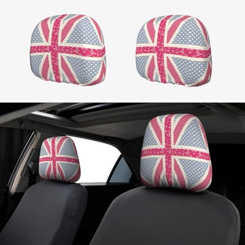 GaxfjRu A pretty Union Jack Universal Car Headrest Covers for 2 Pcs, Breathable and Stretchable Automotive Seat Cover Accessories