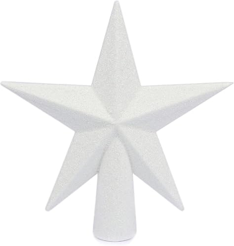 YYCRAFT Weihnachtsbaumspitze mit Glitzerstern, 10,2 cm, Weiß