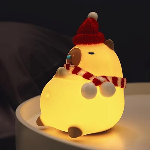 Luz Nocturna Infantil Silicona, Lampara Capybara, USB Recargable LED Táctil Lámpara, Brillo Ajustable y Temporizador Luz de Noche para Niños, Regalos Para Niños,Regalos de Cumpleaños Navidad (B)