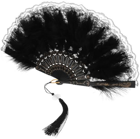 Garneck 3St Federfächer chinesisches Dekor Handfaltbare Ventilatoren dekorativer Brautfächer Partyfan Chinese Fan chinesischer fächer Hochzeitsfan Handfächer für Damen faltbar Metall Black