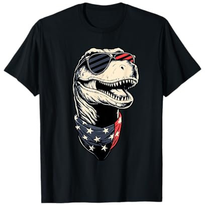 Cooler T-Rex mit Sonnenbrille und USA-Flagge Bandana T-Shirt
