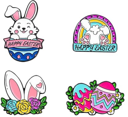 Lezevn Lot de 4 broches en métal motif lapin de Pâques pour vêtements, sac, veste, taille unique, Métal