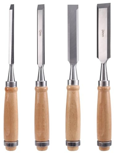 Junterone Ensemble de 4 Ciseaux à Bois en Acier Chrome-Vanadium pour Sculpture sur Bois, Outils de Menuiserie pour Menuisier 6/12/18/24mm