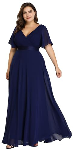 Ever-Pretty Women Plus Size Empire Waist V Back Bridesmaid Dress with Short Sleeves Navy Blue 18UK