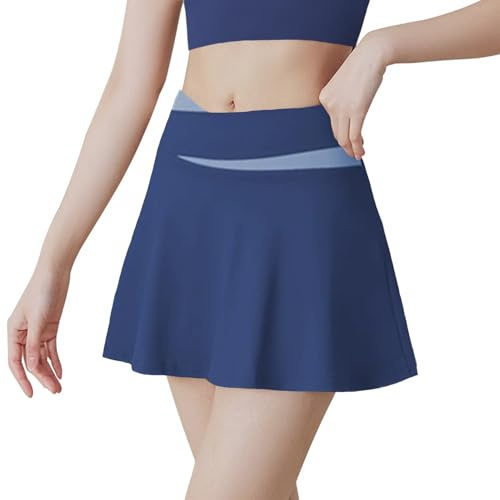 UoQo Tennis Skirt Skorts for Women High Waist Cross Over Athletic Workout Skort Ladies Womens Running Fitness Tennis Golf Skirts with Shorts Blue