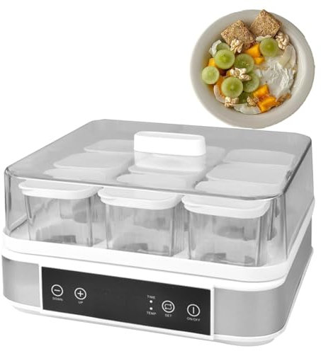 ELIKBH Machine à Yaourt Domestique,Yaourtière numérique Automatique, avec 9 Pots en Verre, avec ContrôLe de La Tempé Rature et Temps, pour Préparer des Desserts Maison Frais