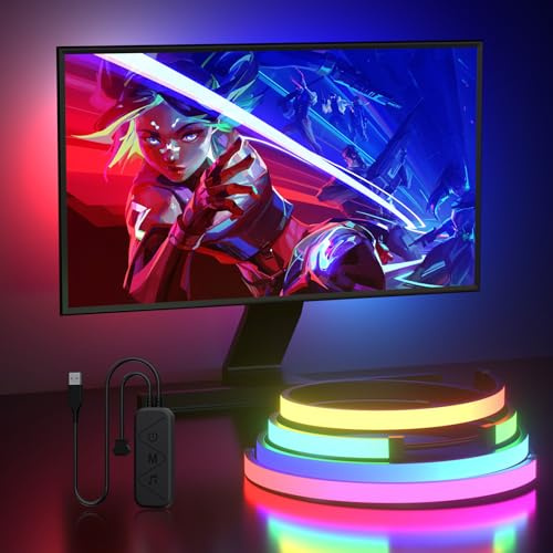 Lumtang Retroilluminazione per monitor PC da 24 – 27 pollici, striscia luminosa a LED RGBIC sincrona con colore dello schermo e musica per giochi, film, ecc, facile da usare senza fotocamera