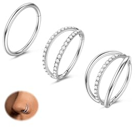 Krfy 3Stück Nasenpiercing Ring Silber 18G Nasenring 316L Chirurgenstahl Nasenpiercing Schmuck Set Hypoallergen Ohrringe Creolen Set CZ Septum Lippenring Nasen Piercing Schmuck Silber 10mm