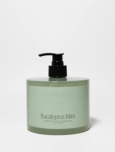 Sand & Fog, PREMIUM (Glass Bottle) Liquid Hand Soap/Scent: EUCALYPTUS & MINT (Cleans and Nourishes Skin, made with Aloe) - 15.7oz PUMP