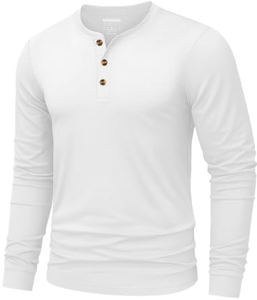 TACVASEN Tshirt Uomo Cotone Maglietta Uomo Manica Lunga Maglia Henley Camicia Elegante Base con Sfilo a Bottoni Taglio Regular Camicia Casual