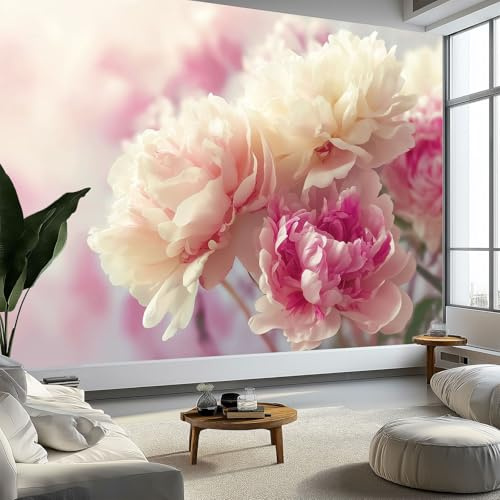 Carta Da Parati 3d Fotomurale Murali 250 x 175 cm, Soggiorno Divano Tv Hotel A Tema Stile Onirico Corridoio Di Lusso Sfondo Dipinto Acquerello Fiori Peonia Rosa Murale