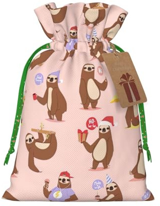 Bolsas de regalo con cordón de Navidad con estampado de perezoso, saco festivo de Navidad, fiesta de cumpleaños, embalaje de regalo