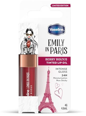Vaseline x Emily in Paris Lip Oil Berry Bisous, läppglans färg för fylligare läppar, (Berry Bisous - 1 x 4g)