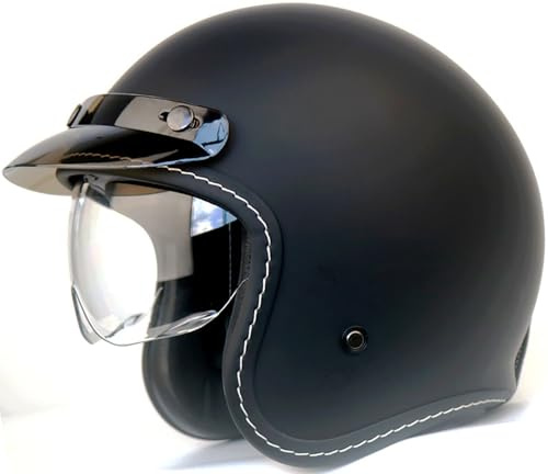 Retro Moto Mezzo Casco Casco Moto Jet Con Visiera Parasole, Casco A Scodella Casco Da Motociclista Omologato DOT/ECE, Casco Cruiser Scooter Caschi Jet Per Donna E Uomo Adulto 1,L=59-60CM
