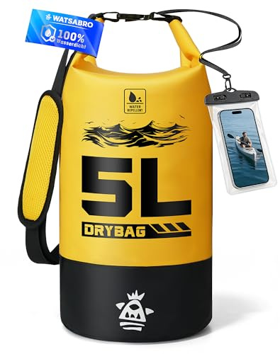 WATSABRO Dry Bag – 5L/10L/20L wasserdichte Tasche, Wasserfeste Handyhülle | Kratzfester Wasserdichter Rucksack– Ideal für Wassersportarten wie SUP, Kajak, Kanu sowie Strandurlaube