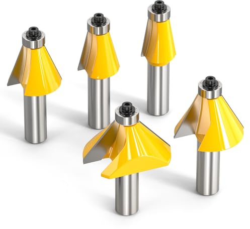 5-teiliges Set Fasenfräser Mit 1/2-Zoll-Schaft, Kugellager For Holzbearbeitung, 11,25, 15, 22,5, 30, 45 Grad