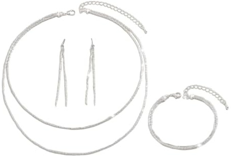 Gkaopi Conjunto de Joyas para Mujer Juego de Joyas de Plata Collar y Pendientes de Novia Juego de Pulsera Elegante Joyas con Strass y Circonita Cúbica para Bodas Noches (Plata A, Talla única)