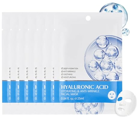 7 Stück Hyaluron Gesichtsmaske, Hyaluronsäure Hydrogel Face Mask, Anti-Falten Tuchmasken Gesicht, nährende Gesichtsmaske Frauen Tuchmaske, Feuchtigkeitsmaske Gesicht, Repariert Hautbarrieren