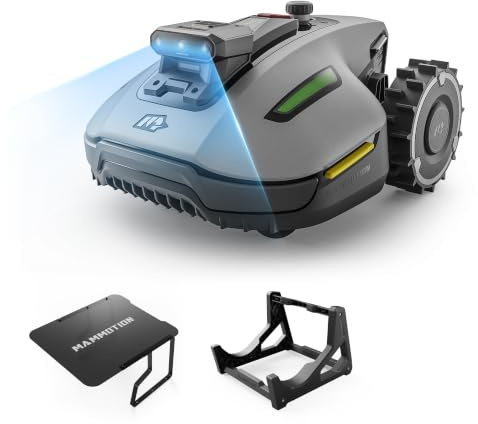 MAMMOTION Robot Tondeuse YUKA Mini 2 500 avec Garage et Station de Lavage, jusqu'à 500m², AI Traitement d’Image à Trois Caméras Robot Tondeuse, Auto Cartographie Multi-Zones, DropMow