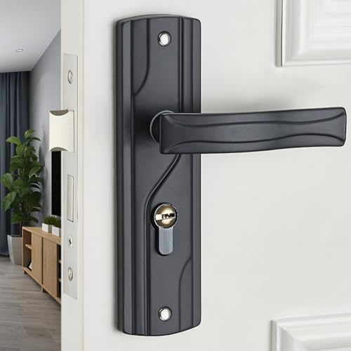 Door Handle Lock Set with Silent Bearing, Manganese Steel Construction and Black Finish, for Bedroom or Living Room Use
