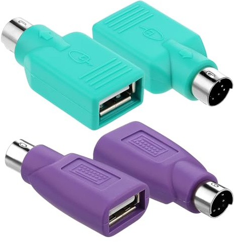 TAKUZA Set di 4 adattatori PS2 a USB A, convertitore per mouse e tastiera, PS/2 femmina a USB-A, ricambio per PC desktop, laptop e notebook