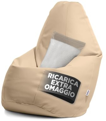 Avalon - Puff Poltrona Sacco Grande Jazz in Ecopelle Deluxe, Pouf Sacco di Qualità Sartoriale, Bean Bag per Sedersi Ergonomico, Pouf a Sacco Impermeabile, Made in Italy(80x125cm-Beige)