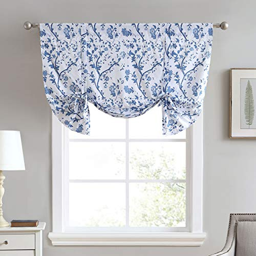 Laura Ashley Rideau de cantonnière élégant à imprimé Floral, Traitement de fenêtre décoratif Chic pour décoration d'intérieur, Coton, Bleu, 127 cm de Large x 63,5 cm de Long (Lot de 1)
