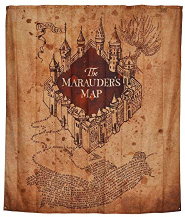 Elbenwald Harry Potter Duschvorhang Wand Banner Karte des Rumtreibers Frontprint 180 x 200 cm Polyester beige