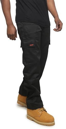R.S.W RAPID SAFETY WORKWEAR Mens Tradesman Work Trousers with Combat Cargo Pockets (Black, 36W / 33L)