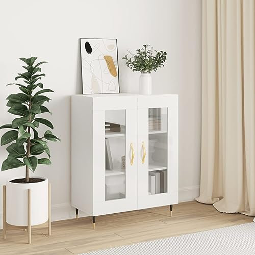 HETFTJN Sideboard, Sideboard Wohnwand Besenschrank Kücheninsel Geeignet für Schlafzimmer Office Wohnzimmer Entrance Hochglanz-Weiß 69,5x34x90 cm Holzwerkstoff