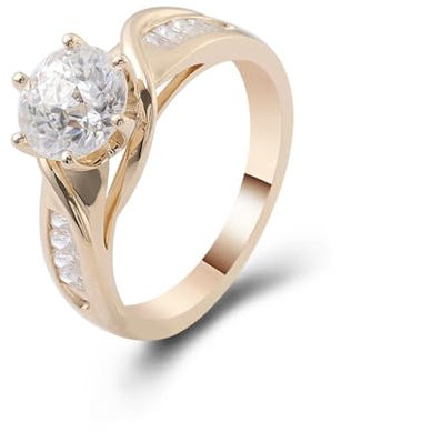 Skcess Goldring Damen 585 Echtgold 14K Damenring Weiß Moissanit Runden, Ring Damen Runden Ring Damen Größe 63 (20.1)
