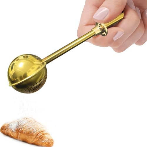 JETKONG Powdered Sugar Shaker Duster Flour Dispenser Shaker with 18/8 Stainless Steel Spring-operated Handle for Sugar Flour and Spices (Gold)