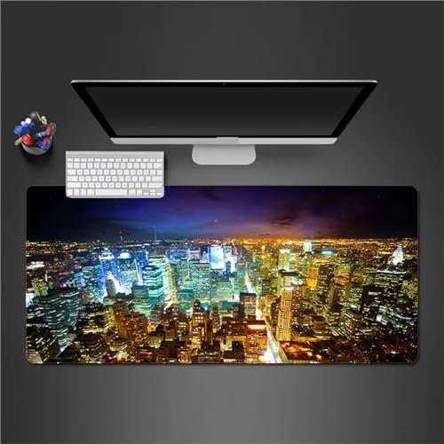 Tainrun City Night Scene Mouse Pad 24x12x0.08 inch Extended XXL Mousepad,Stitched Edges Mouse Mat,Non-slip Rubber Base and Waterproof Surface,Computer Keyboard Desk Mat Large Size 600x300x2mm