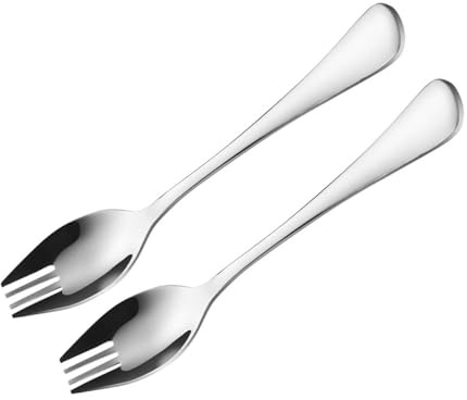 JOYVOX 2 Pcs Stainless Steel Sporks - Long Handled Multifunctional Utensils for Camping, Travel, and Everyday Use - Durable, Rust-Resistant, and Easy to Clean