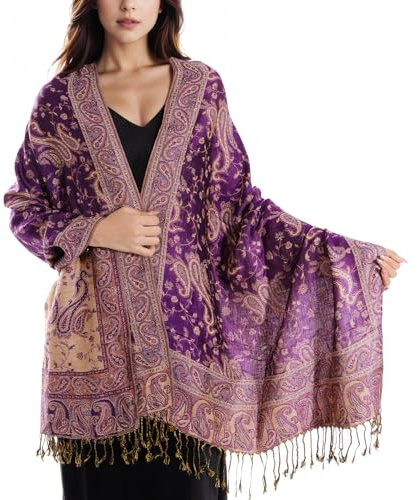 Lamca Écharpe pashmina douce et soyeuse réversible pour femme, Violet-16, Taille unique