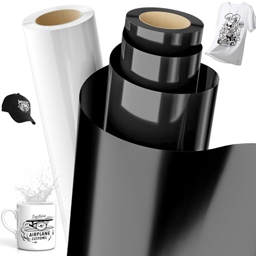 MLACXLT 2-Rollen-Set Plotterfolie Textil, strapazierfähiges Vinyl, für DIY T-Shirts und Stoff (Schwarz/Weiß)