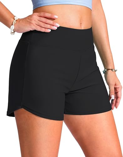 G Gradual Women's 4 Swim Board Shorts High Waisted Tummy Control Swimsuit Bathing Suit Bottoms for Women with Liner Pocket(Black,XL)