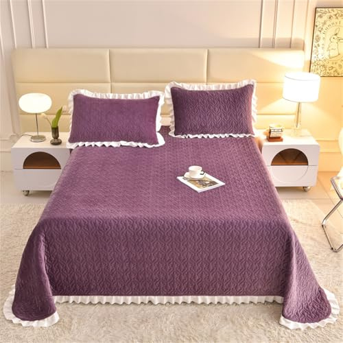 Highdi Couvre Lit Couleur Unie Velours King Size,Dessus de Lit Réversible Patchwork,Douceur Couvre Lit Matelassé,pour 1~2 Personnes Plaid Canape,pour Salon,Chambre à Coucher (Violet,90x200cm)