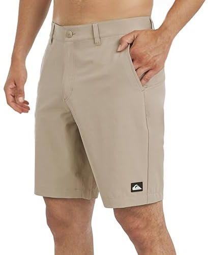 Quiksilver Mens Regular Fit Fixed Waist Water Friendly Active Hybrid Shorts, Solid Design - Taupe, 34