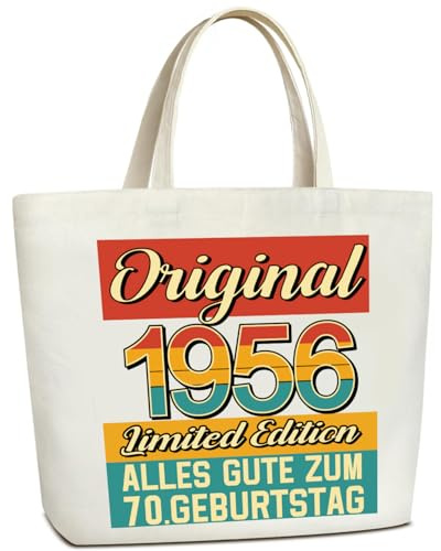Groß Baumwollbeutel 70. Geburtstagsgeschenke für Frauen, Original 1956 Geschenk 70 Geburtstag, Leinwand Tote Tasche, Einkaufstasche Geschenk für Damen, Mutter, Freundin, Kollegin, Ehefrau, Schwester