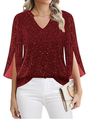 Top Fiesta Mujer Top Lentejuelas Mujer Brillo Jersey Sin Mangas Popular Camiseta Verano Pantalones Fin De Año 2#Vino XXL