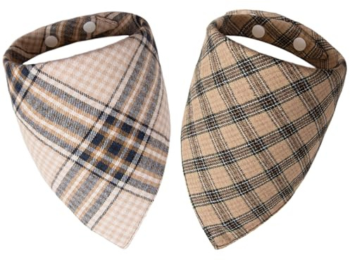 Dimidium 2 Pack Dog Bandana - Timeless Classic Plaid, Adjustable Snap Button, Ultra-Soft Breathable Fabric, Washable Puppy Neck Scarf for Daily Walks & Photoshoots, 6lbs to 30lbs,Medium