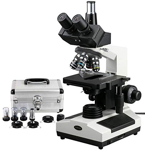 AmScope T390B-PCS Professional Compound Trinocular Microscope, 40X-2000X Magnification, WF10x and WF20x Eyepieces, Brightfield and Phase-Contrast, Halogen Illumination, Abbe Condenser, Double-Layer Mechanical Stage, 110V-220V Auto-Switching, Includes 3 Phase-Contrast Objectives with Rings