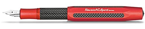 Kaweco AC SPORT Füllhalter Red I Premium Füllfederhalter aus Aluminium und Carbon für Tintenpatronen mit hochwertiger Stahlfeder I Füller 13 cm in Rot I Federbreite: M (Medium)