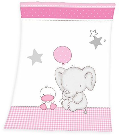 Herding Fynn Babydecke, Elefant Motiv, 75 x 100 cm, Microfaserflausch, Weiß/Rosa