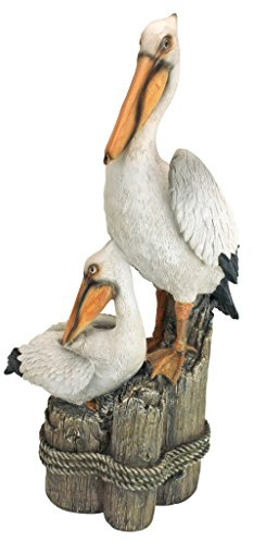 Design Toscano Coastal Decor Ocean's Perch Pelicans Garden Bird Statue, 9 Inch Wide, 24 Inch Tall, Cast Stone Resin, Full Color Finish