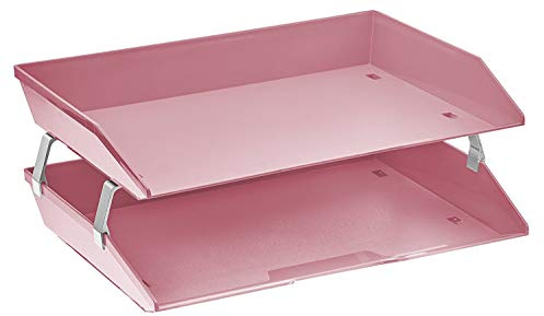 Acrimet Facility 2 nivåer brev bricka sidobelastning plast skrivbordsfilorganisering (solid rosa färg)